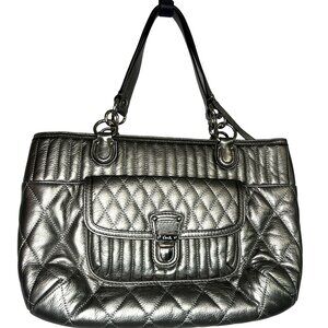 Certified Coach C1293019857 Large Silver Quilted Leather Shoulder Tote Bag Purse